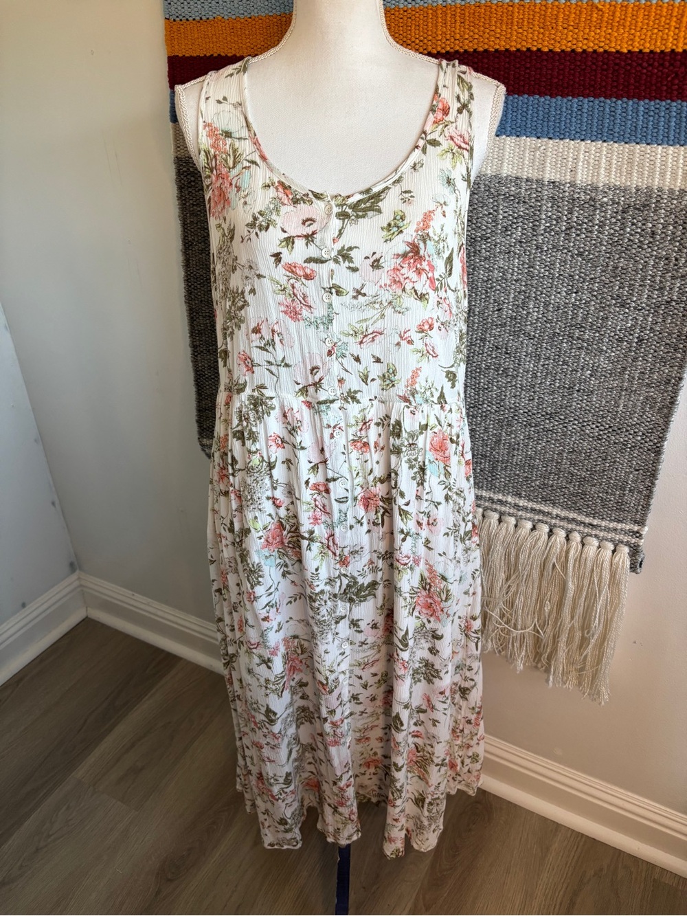 Frye White Midi Dress with Pink Floral Print